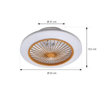 Stropný ventilátor Lindby LED Mamuti, farba dreva, tichý, 55 cm