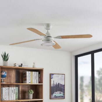 Stropný ventilátor Lindby LED Tedric, biely, tichý, Ø 133 cm