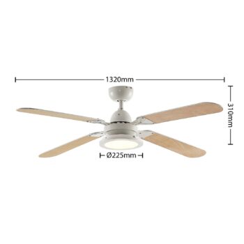 Stropný ventilátor Lindby LED Tedric, biely, tichý, Ø 133 cm