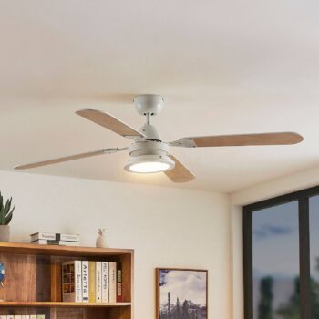 Stropný ventilátor Lindby LED Tedric, biely, tichý, Ø 133 cm