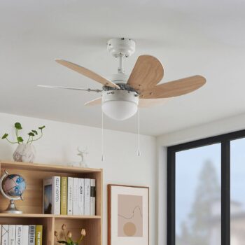 Stropný ventilátor Lindby Minja, biely, drevo