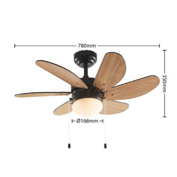 Stropný ventilátor Lindby Minja, čierny, tichý, 78 cm, E14