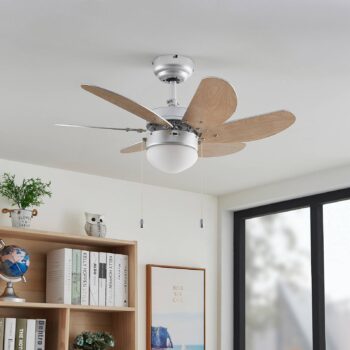 Stropný ventilátor Lindby s osvetlením Minja, strieborný, tichý, 78 cm