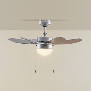 Stropný ventilátor Lindby s osvetlením Minja, strieborný, tichý, 78 cm