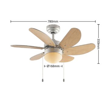 Stropný ventilátor Lindby s osvetlením Minja, strieborný, tichý, 78 cm