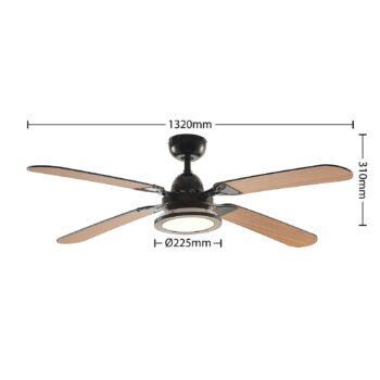 Stropný ventilátor Lucande LED Tedric, čierny, tichý, 133 cm