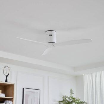 Stropný ventilátor Lucande Vindur, biely, DC, tichý, Ø 132 cm
