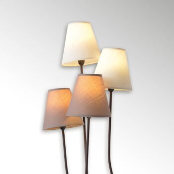 Štvor-plameňová textilná stojaca lampa hnedá biela