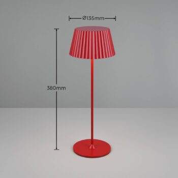 Suarez LED dobíjacia stolová lampa, červená, výška 39 cm, kov, stmievateľná