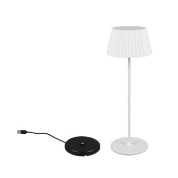 Suarez LED stolová lampa s dobíjaním, biela, výška 39 cm, kov