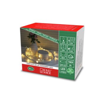 Svetelná LED reťaz Listy a kvety LED, číra/biela