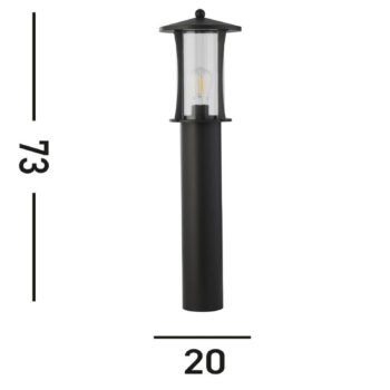 Svetelný stĺpik Pagoda, IP44, čierny, výška 73 cm, kov