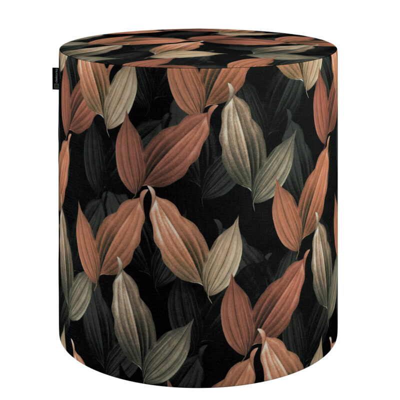 Taburetka valec, tvrdá, borskyňovo - hnedé listy na čiernom pozadí, ø40 cm x 40 cm, Abigail, 143-21 Taburetka valec, tvrdá, borskyňovo - hnedé listy na čiernom pozadí, ø40 cm x 40 cm, Abigail, 143-21
