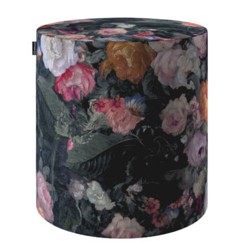 Taburetka valec, tvrdá, farebné kvety na tmavom pozadí, ø40 cm x 40 cm, Gardenia, 161-02