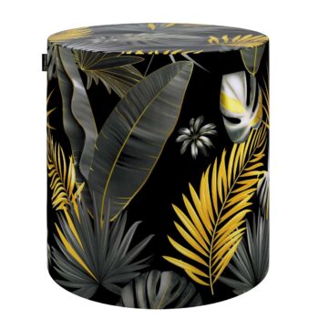 Taburetka valec, tvrdá, grå-guld blade på en sort baggrund, ø40 cm x 40 cm, Velvet, 185-81