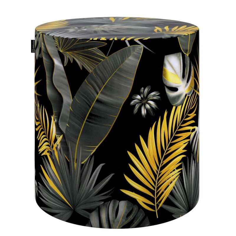 Taburetka valec, tvrdá, grå-guld blade på en sort baggrund, ø40 cm x 40 cm, Velvet, 185-81 Taburetka valec, tvrdá, grå-guld blade på en sort baggrund, ø40 cm x 40 cm, Velvet, 185-81