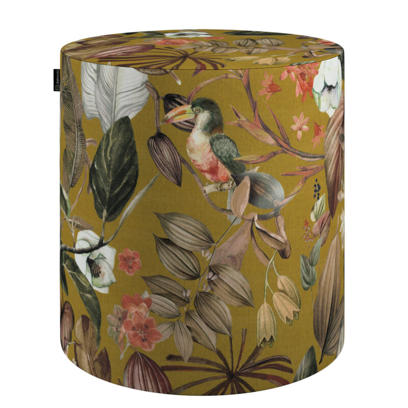 Taburetka valec, tvrdá, kvety na horčicovom podklade, ø40 cm x 40 cm, Abigail, 143-09 Taburetka valec, tvrdá, kvety na horčicovom podklade, ø40 cm x 40 cm, Abigail, 143-09