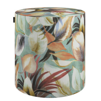 Taburetka valec, tvrdá, oranžovo-gaštanovo-žlté listy na pozadí mäty, ø40 cm x 40 cm, Abigail, 143-61