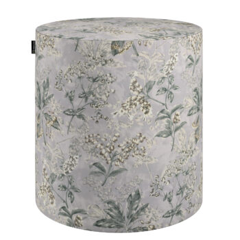 Taburetka valec, tvrdá, sivo - béžové rastliny na sivom podklade, ø40 cm x 40 cm, Londres, 143-37