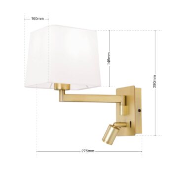 Textilná nástenná lampa Carlton, matná mosadz