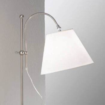 Textilná stojaca lampa Lilly nikel nastaviteľná
