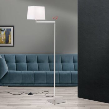 Textilná stojacia lampa Carlton, matný nikel