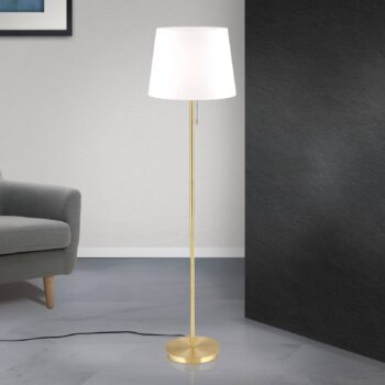 Textilná stojacia lampa Ludwig, starožitná mosadz