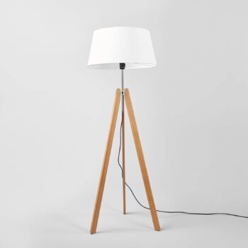 Textilná stojacia lampa Quitani Thea, dub, biela