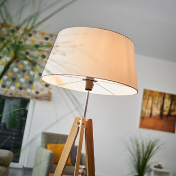 Textilná stojacia lampa Quitani Thea, dub, biela