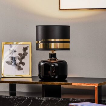 Textilná stolová lampa Bodo, čierna-zlatá