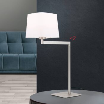 Textilná stolová lampa Carlton, matný nikel