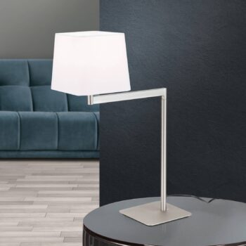 Textilná stolová lampa Carlton, matný nikel