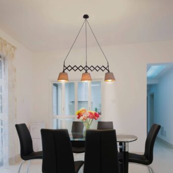 Textilná závesná lampa Adrienne troj-plameňová