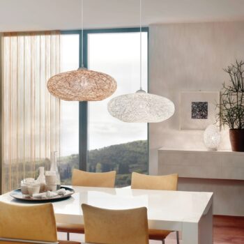 Textilná závesná lampa Campilo v bielej