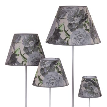 Tienidlo na lampu Sofia výška 26 cm, kvetinový vzor sivý