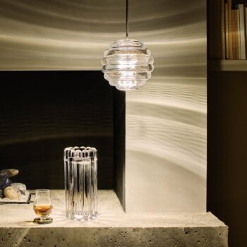 Tom Dixon LED závesné svietidlo Press Sphere, číre, Ø 14 cm, 927