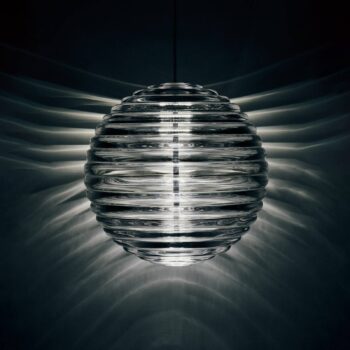 Tom Dixon LED závesné svietidlo Press Sphere, číre Ø 30 cm 927 sklo
