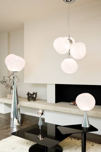 Tom Dixon Melt Chandelier Mini, opálová/strieborná, Ø 55 cm