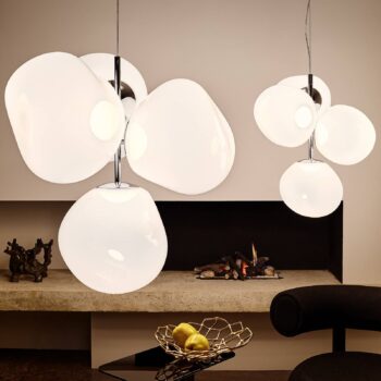 Tom Dixon Melt Chandelier Mini, opálová/strieborná, Ø 55 cm