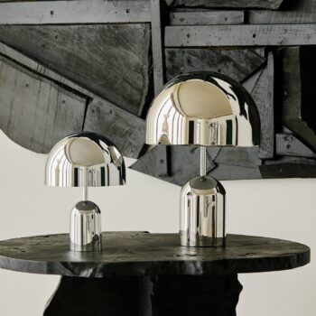 Tom Dixon Stolová LED lampa Bell, strieborná, 43 cm, stmievateľná
