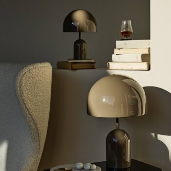 Tom Dixon Stolová LED lampa Bell, taupe, výška 43 cm, stmievateľné