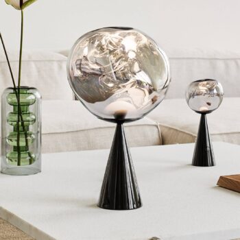 Tom Dixon Stolová LED lampa Melt Cone Fat, chróm/čierna, 47 cm