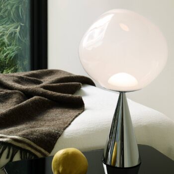 Tom Dixon Stolová LED lampa Melt Cone Fat, opálová/strieborná, 47 cm