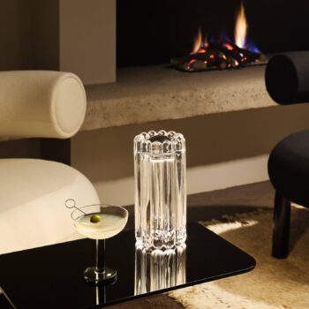 Tom Dixon Stolová LED lampa Press, číra, sklo, 24 cm, 927 stmievateľné
