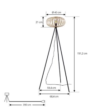 Trojnožková stojacia lampa Lindby Lielle, prírodný bambus, Ø 40 cm
