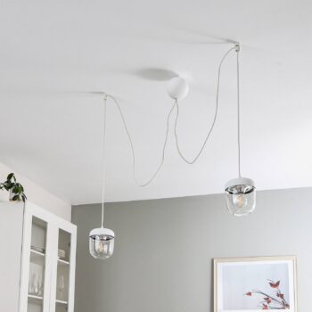 UMAGE Acorn závesná lampa biela/oceľ, dve svetlá