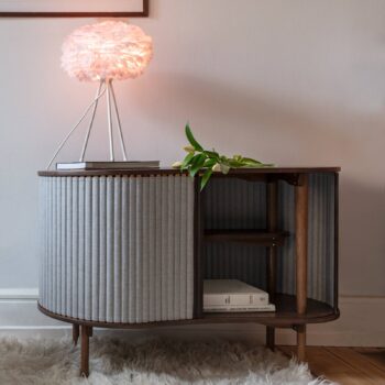 UMAGE Eos mini stolná lampa ružová trojnožka biela