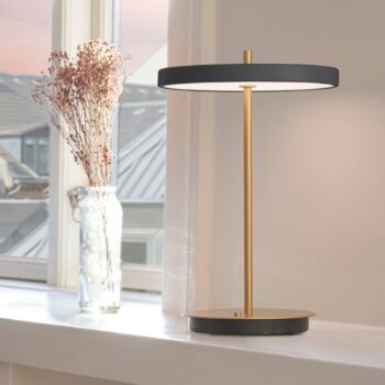 UMAGE LED dobíjacia stolová lampa Asteria Move antracit/mosadz 31cm