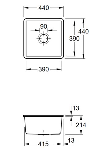 VILLEROY & BOCH VILLEROY & BOCH - Keramický drez Subway 50 SU chromit podstavný 440 x 440 bez excentra 332501J0