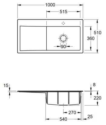 VILLEROY & BOCH VILLEROY & BOCH - Keramický drez Subway Style 60 White alpín nadstavný 1000 x 510 bez excentru 336101R1
